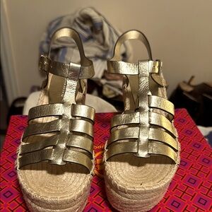 Tory Burch Metallic Gold Espadrille Sandals